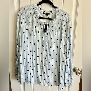 Como Black Blue and White Striped Heart Blouse 3X